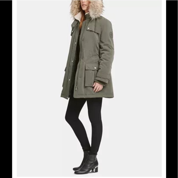 NWT,DKNY Faux-Fur-Trim Hooded Anorak, - Picture 3 of 16